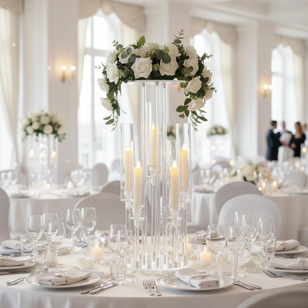 2PCS 5-Arm Acrylic Candelabra Centerpiece – Clear Candle Holder for Wedding, Party & Home Decor